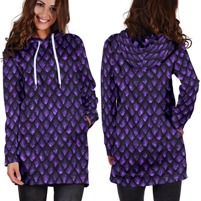 Purple Dragon Scales Pattern Print Hoodie Dress GearFrost