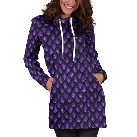 Purple Dragon Scales Pattern Print Hoodie Dress GearFrost