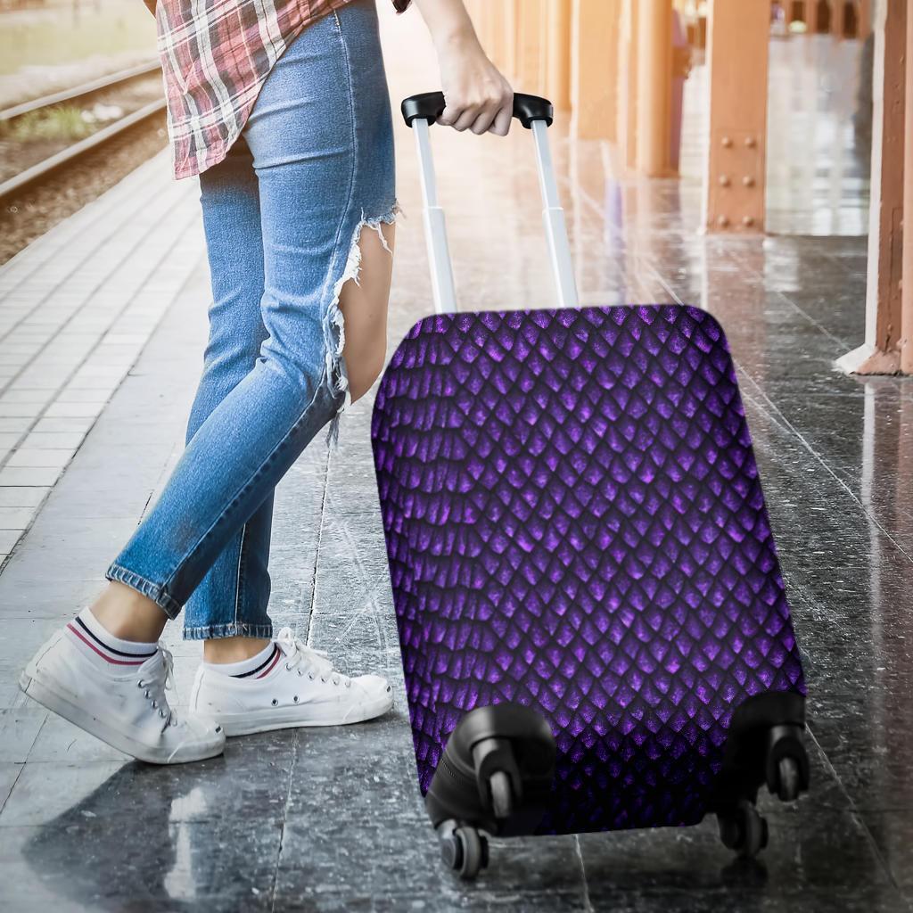 Purple Dragon Scales Pattern Print Luggage Cover GearFrost