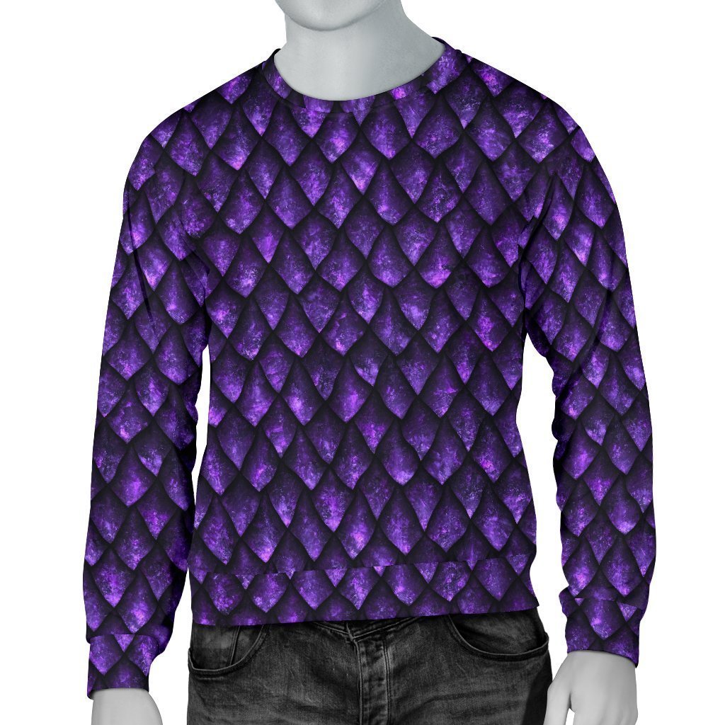Purple Dragon Scales Pattern Print Men's Crewneck Sweatshirt GearFrost