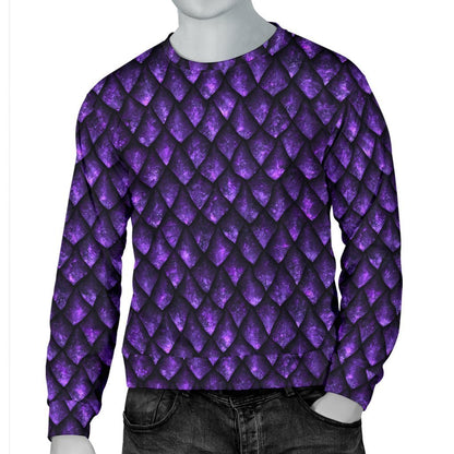 Purple Dragon Scales Pattern Print Men's Crewneck Sweatshirt GearFrost