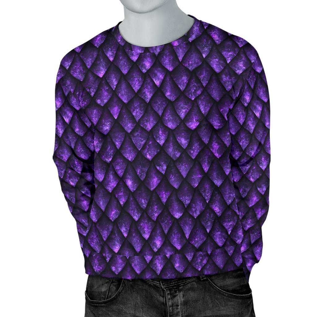 Purple Dragon Scales Pattern Print Men's Crewneck Sweatshirt GearFrost