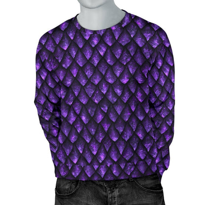 Purple Dragon Scales Pattern Print Men's Crewneck Sweatshirt GearFrost