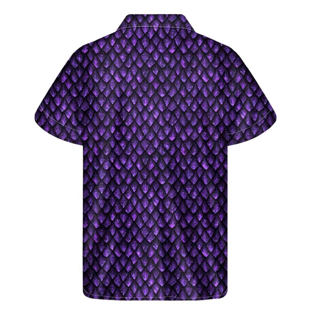 Purple Dragon Scales Pattern Print Men's Short Sleeve Shirt