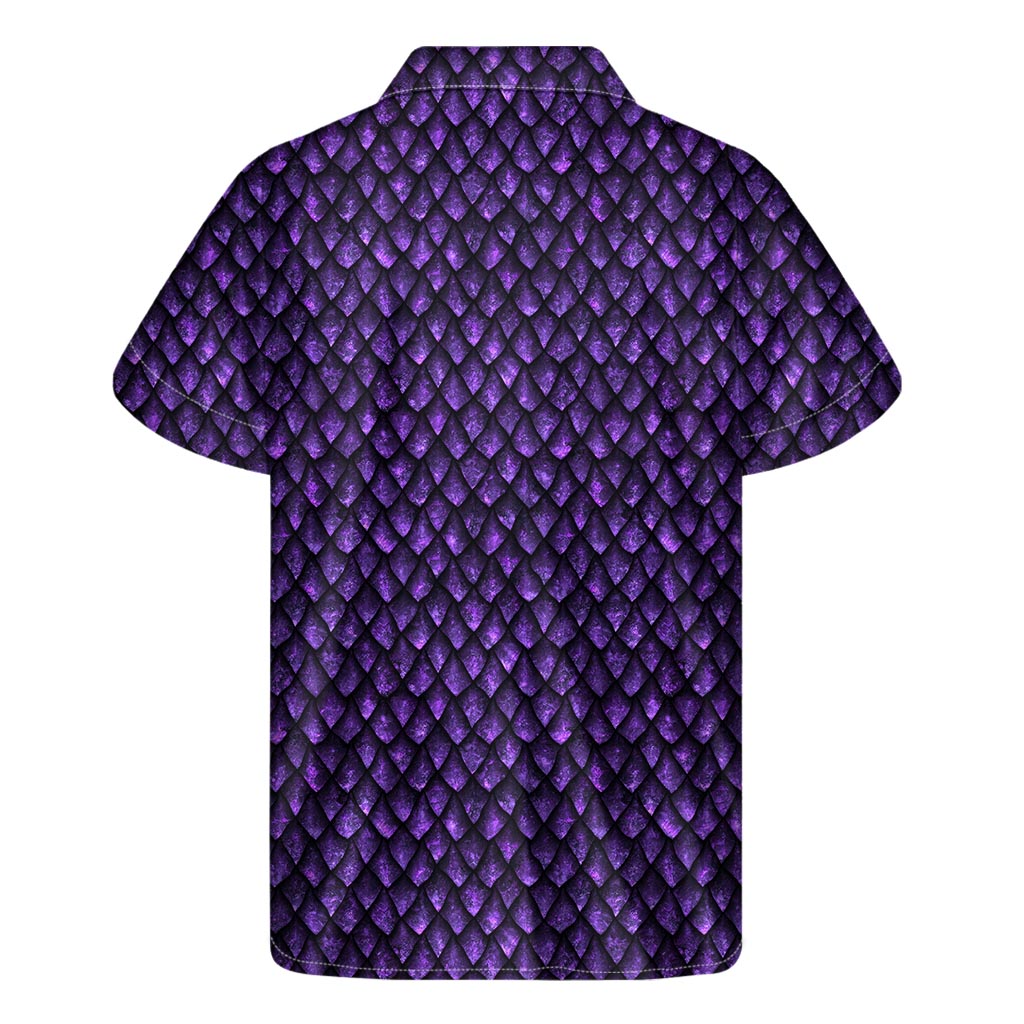 Purple Dragon Scales Pattern Print Men's Short Sleeve Shirt
