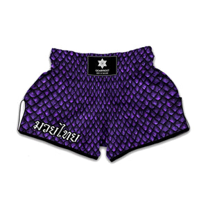 Purple Dragon Scales Pattern Print Muay Thai Boxing Shorts