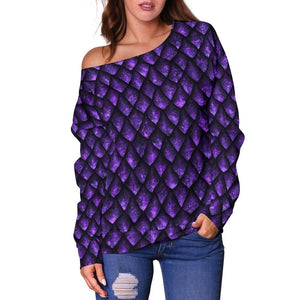 Purple Dragon Scales Pattern Print Off Shoulder Sweatshirt GearFrost