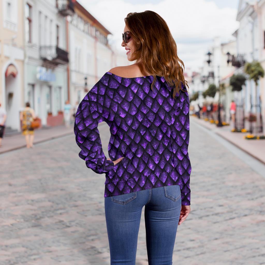 Purple Dragon Scales Pattern Print Off Shoulder Sweatshirt GearFrost