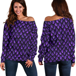 Purple Dragon Scales Pattern Print Off Shoulder Sweatshirt GearFrost