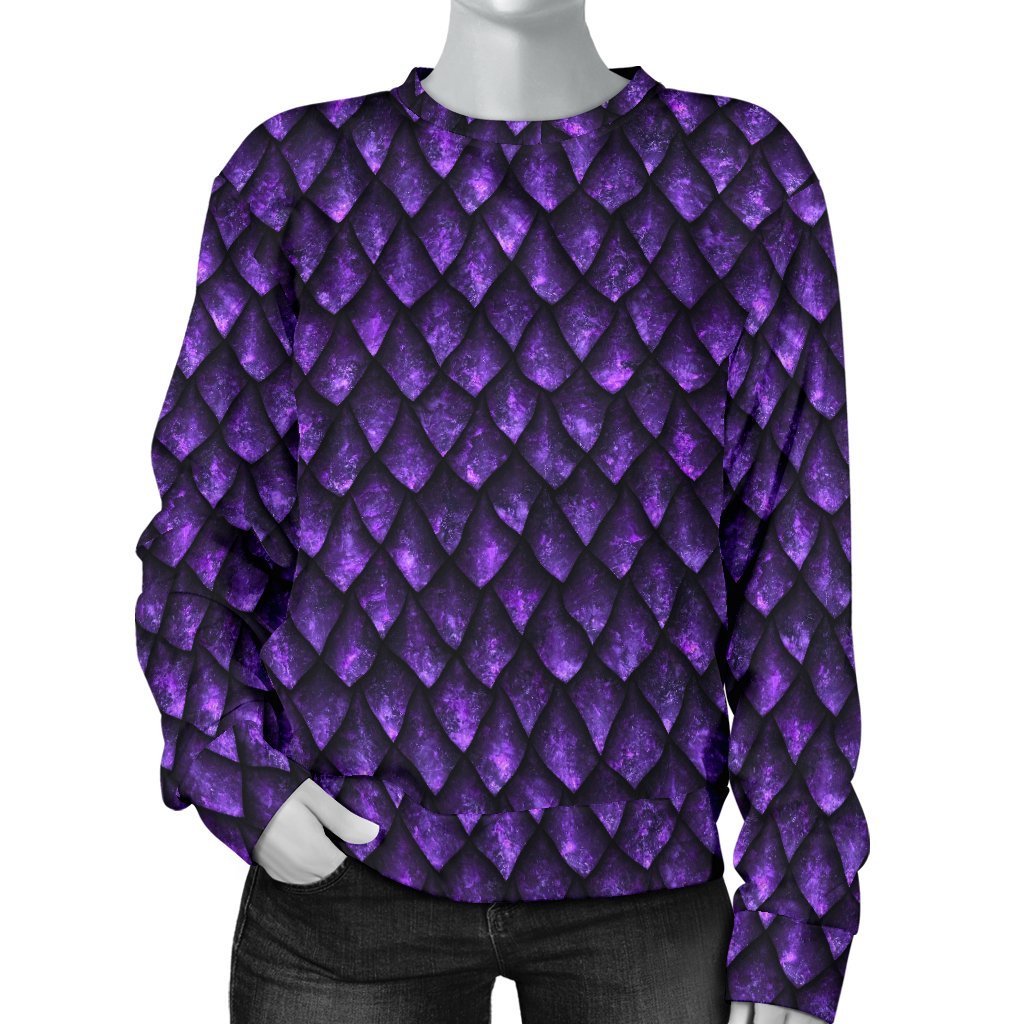Purple Dragon Scales Pattern Print Women's Crewneck Sweatshirt GearFrost