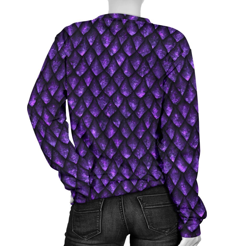 Purple Dragon Scales Pattern Print Women's Crewneck Sweatshirt GearFrost