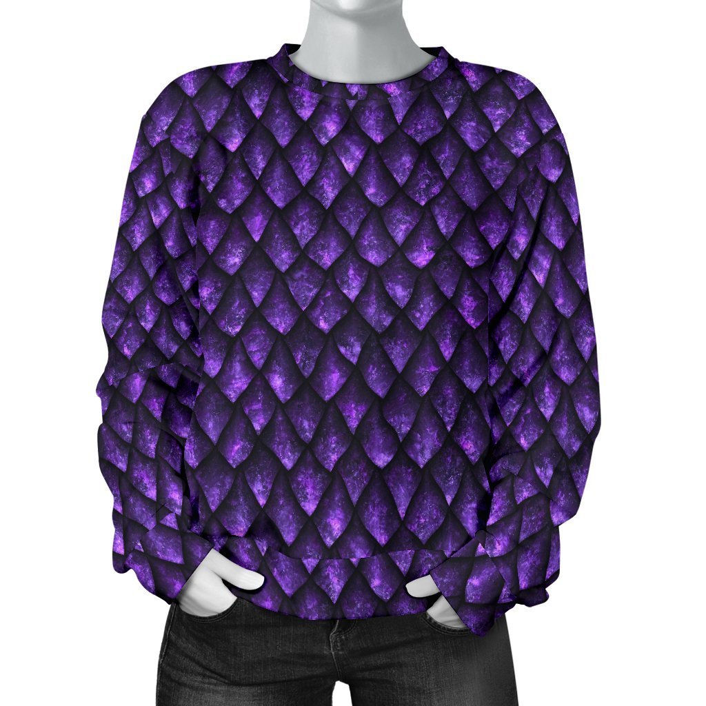Purple Dragon Scales Pattern Print Women's Crewneck Sweatshirt GearFrost