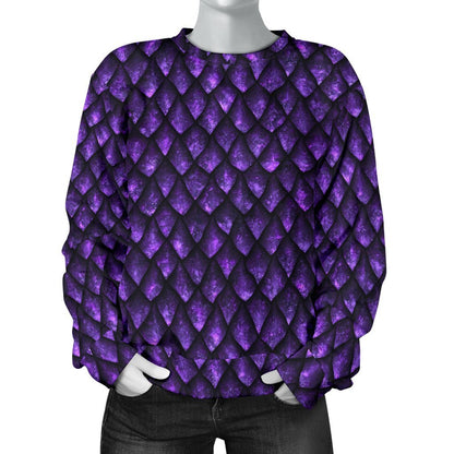 Purple Dragon Scales Pattern Print Women's Crewneck Sweatshirt GearFrost