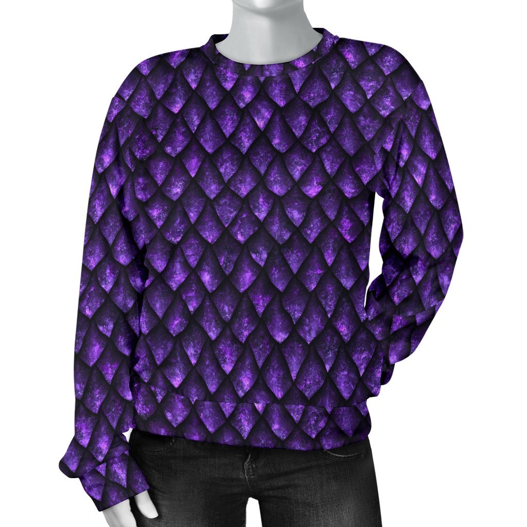 Purple Dragon Scales Pattern Print Women's Crewneck Sweatshirt GearFrost