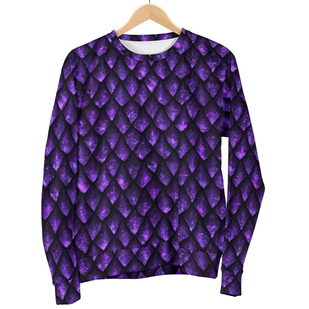 Purple Dragon Scales Pattern Print Women's Crewneck Sweatshirt GearFrost