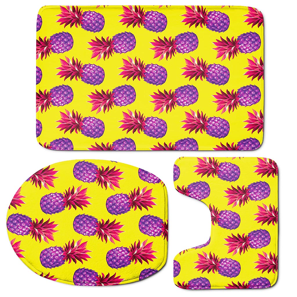 Purple EDM Pineapple Pattern Print 3 Piece Bath Mat Set