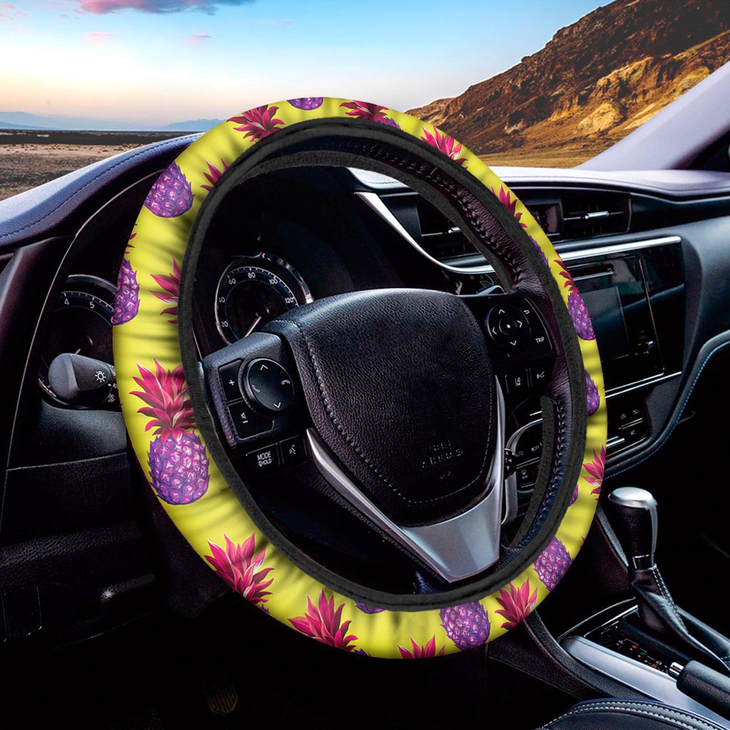 Purple EDM Pineapple Pattern Print Car Steering Wheel Cover