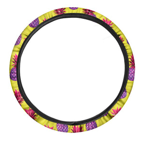 Purple EDM Pineapple Pattern Print Car Steering Wheel Cover