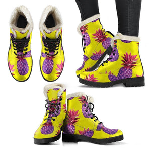 Purple EDM Pineapple Pattern Print Comfy Boots GearFrost