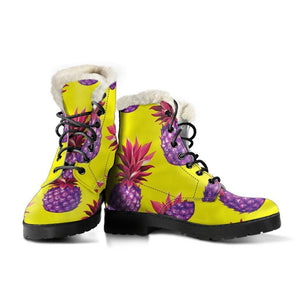 Purple EDM Pineapple Pattern Print Comfy Boots GearFrost