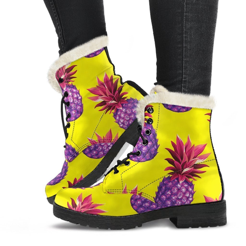 Purple EDM Pineapple Pattern Print Comfy Boots GearFrost