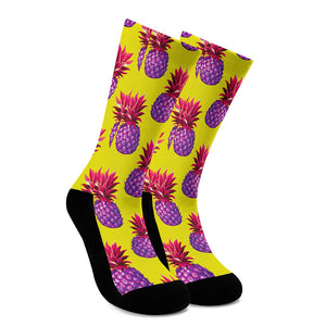 Purple EDM Pineapple Pattern Print Crew Socks