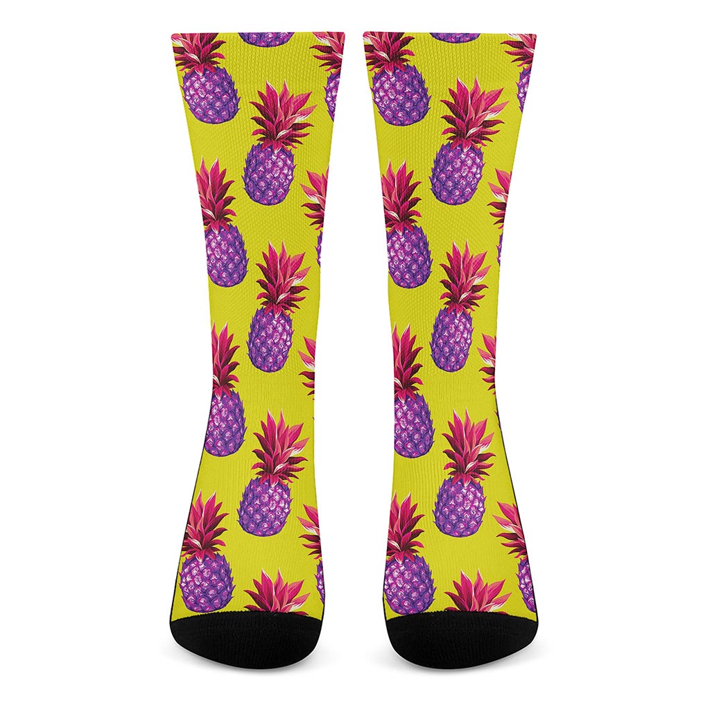 Purple EDM Pineapple Pattern Print Crew Socks