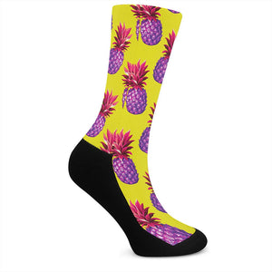 Purple EDM Pineapple Pattern Print Crew Socks