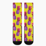 Purple EDM Pineapple Pattern Print Crew Socks