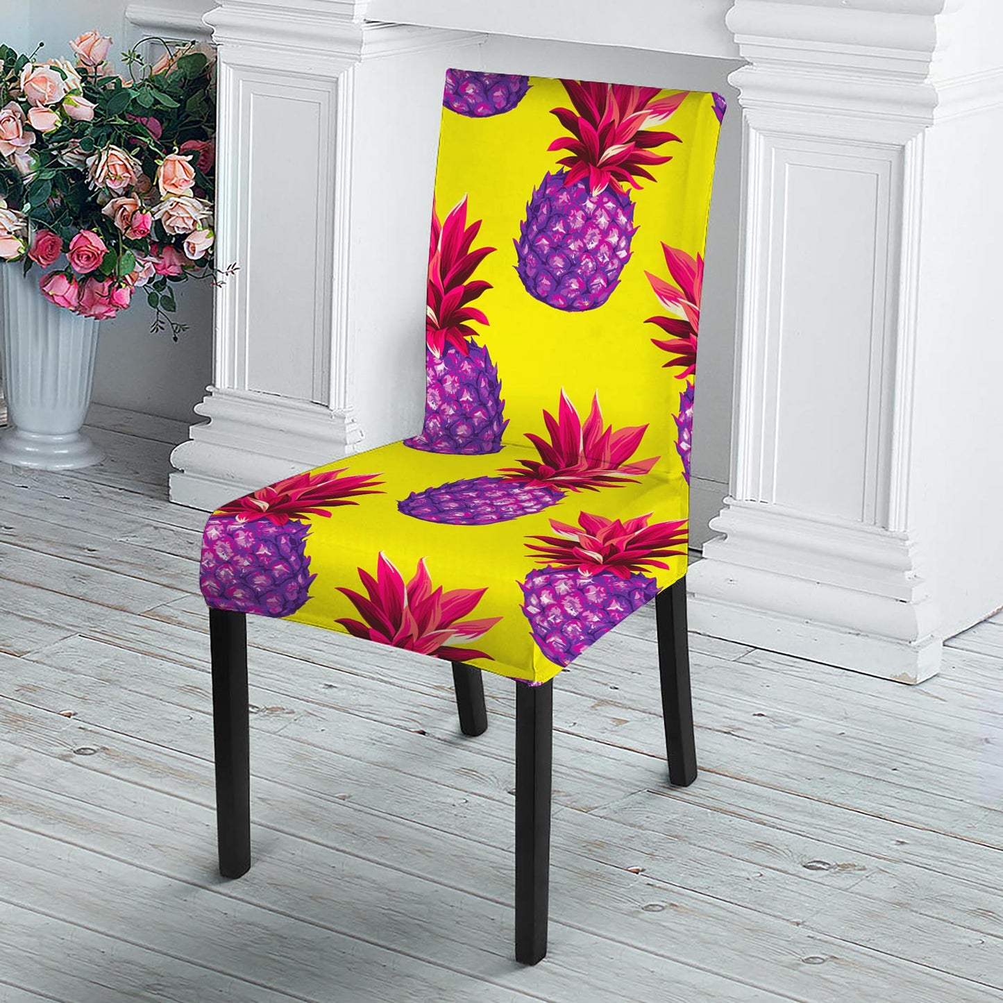 Purple EDM Pineapple Pattern Print Dining Chair Slipcover