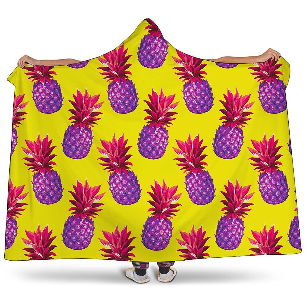 Purple EDM Pineapple Pattern Print Hooded Blanket