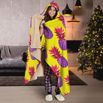Purple EDM Pineapple Pattern Print Hooded Blanket