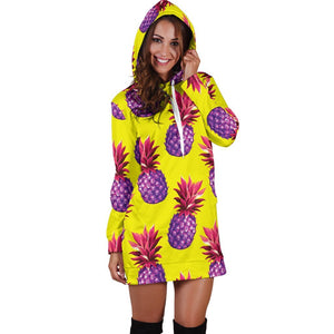 Purple EDM Pineapple Pattern Print Hoodie Dress GearFrost