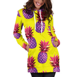 Purple EDM Pineapple Pattern Print Hoodie Dress GearFrost