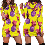 Purple EDM Pineapple Pattern Print Hoodie Dress GearFrost