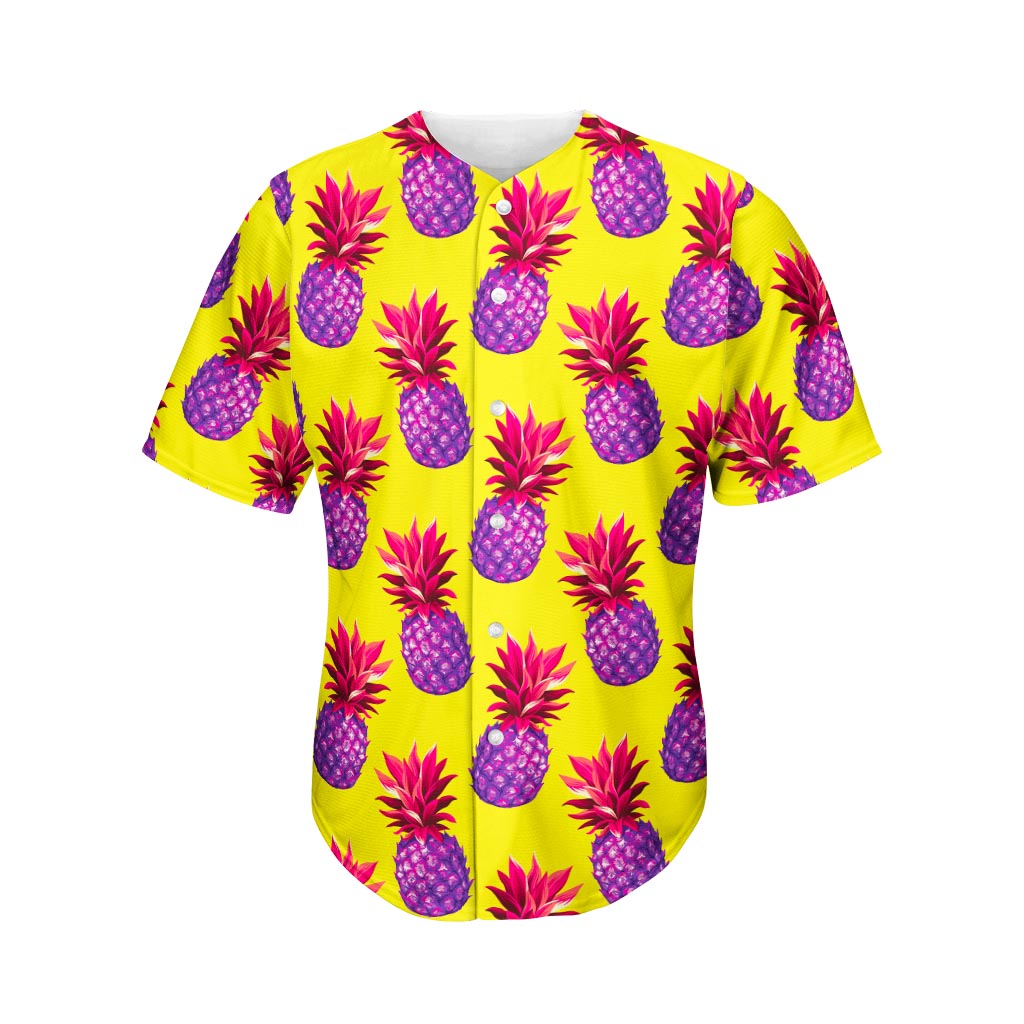 Purple EDM Pineapple Pattern Print Men's Baseball Jersey