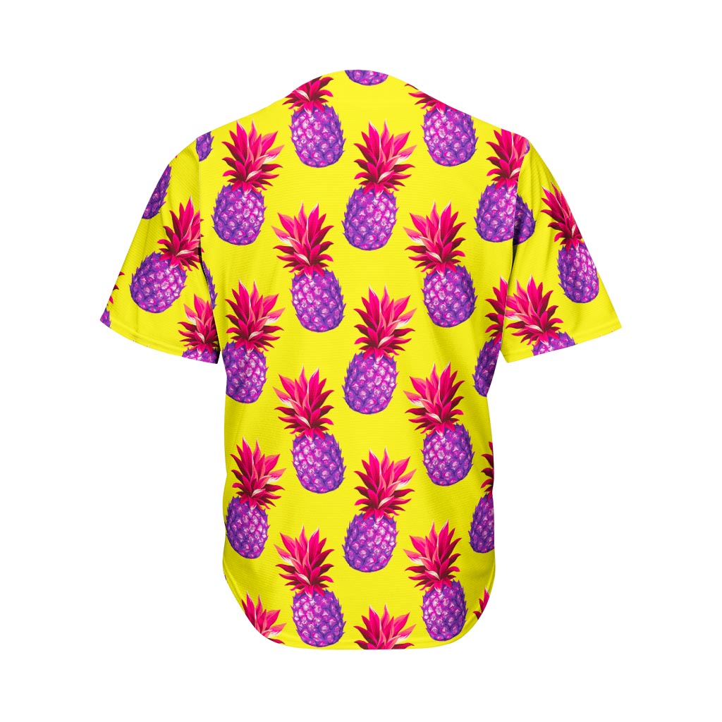 Purple EDM Pineapple Pattern Print Men's Baseball Jersey