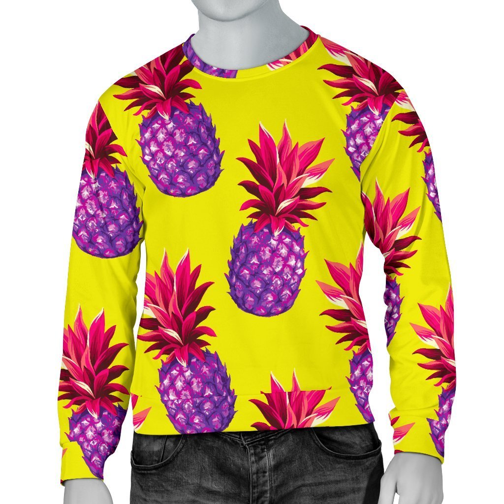Purple EDM Pineapple Pattern Print Men's Crewneck Sweatshirt GearFrost