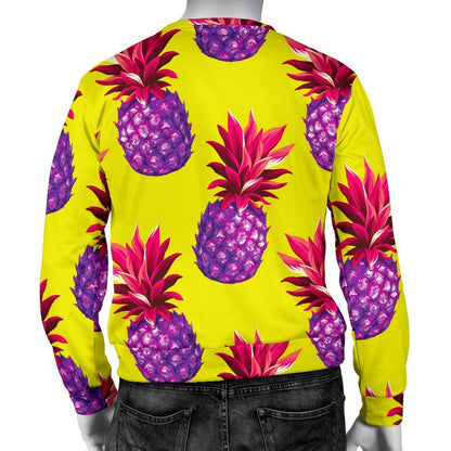 Purple EDM Pineapple Pattern Print Men's Crewneck Sweatshirt GearFrost