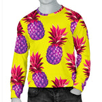 Purple EDM Pineapple Pattern Print Men's Crewneck Sweatshirt GearFrost