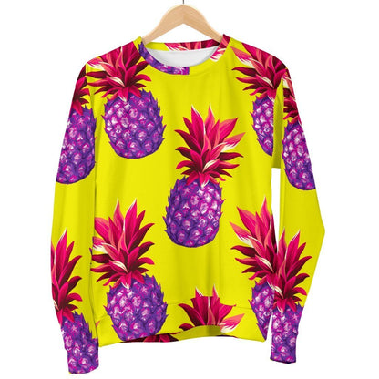 Purple EDM Pineapple Pattern Print Men's Crewneck Sweatshirt GearFrost