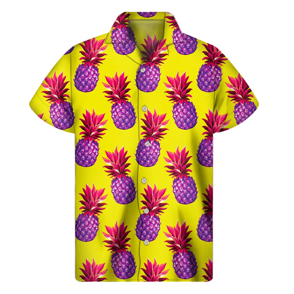 Purple EDM Pineapple Pattern Print Men's Short Sleeve Shirt