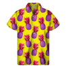 Purple EDM Pineapple Pattern Print Men's Short Sleeve Shirt