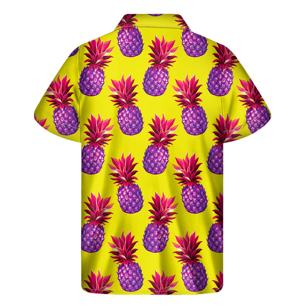 Purple EDM Pineapple Pattern Print Men's Short Sleeve Shirt