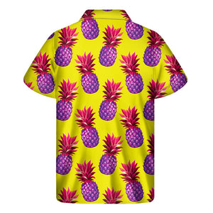 Purple EDM Pineapple Pattern Print Men's Short Sleeve Shirt