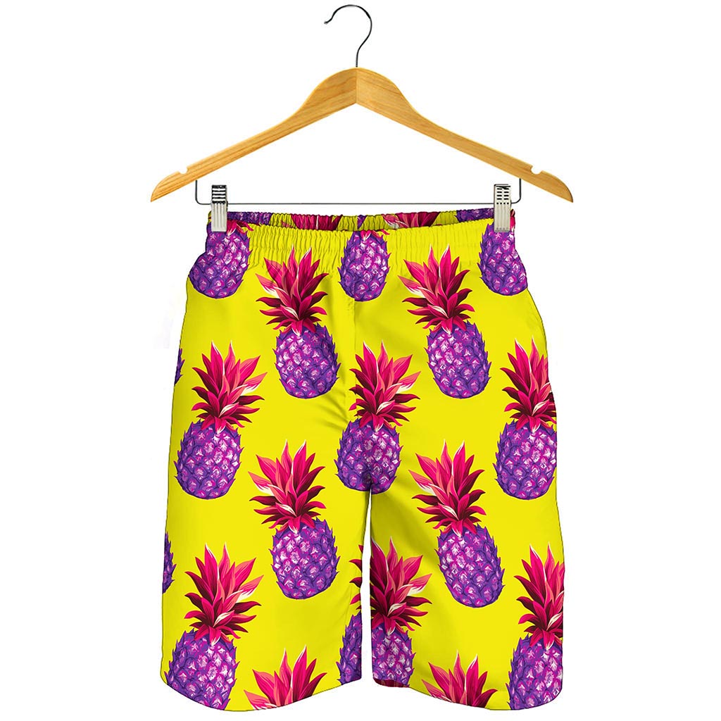 Purple EDM Pineapple Pattern Print Men's Shorts