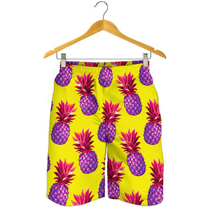 Purple EDM Pineapple Pattern Print Men's Shorts