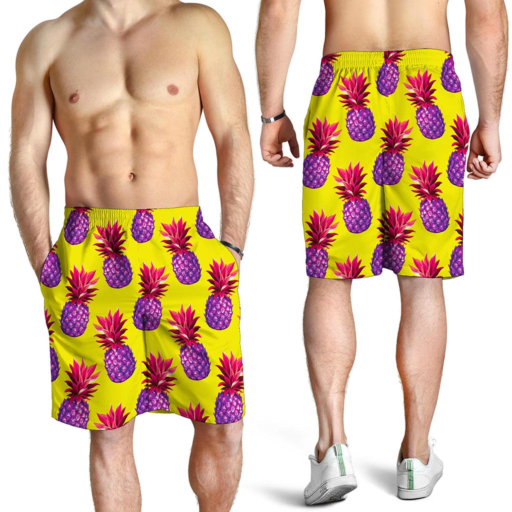 Purple EDM Pineapple Pattern Print Men's Shorts