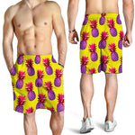 Purple EDM Pineapple Pattern Print Men's Shorts