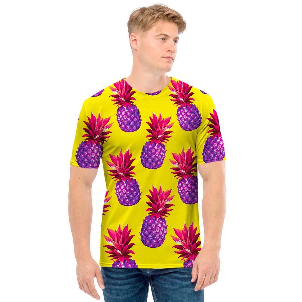Purple EDM Pineapple Pattern Print Men's T-Shirt